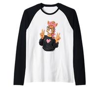 Señal de la Paz con diseño Pop de Horse Pony Girl, guiñando un Ojo, Doble Camiseta Manga Raglan