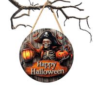 Señal de la puerta de Halloween - de pared colgante de madera rústica | Spooky Haunted House Pumpkin Ghost Pirate Design, Ornament de fiesta gótico de temporada para puerta de entrada Gate de novia