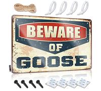 Señal de límite de cerveza con texto en inglés "Beware Of Goose" para habitación de hombre, letrero de lata para bar (30 x 40 cm)