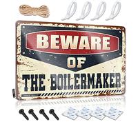 Señal de límite de cerveza con texto en inglés "Beware Of The Boilermaker", letrero de lata para habitación de hombre (30 x 40 cm)