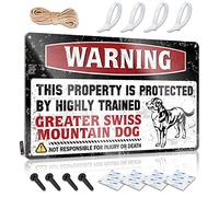 Señal de límite de cerveza con texto en inglés "Warning This Property Is Protected By A Highly Trained Greater Swiss Mountain Dog", letrero de lata para habitación de hombre (20 x 30 cm)