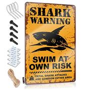 Señal de límite de cerveza, diseño de tiburón, nadar bajo el propio riesgo, letrero de lata de café, letrero de metal divertido para bar (20 x 30 cm)