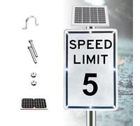 Señal de límite de velocidad intermitente LED con energía solar, señal de tráfico de 18 x 24 pulgadas con película reflectante de grado de ingeniería, aluminio inoxidable, resistente a la intemperie