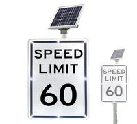 Señal de límite de velocidad LED con energía solar de 18" x 24", luz de advertencia de tráfico de aluminio de alto brillo, pantalla de velocidad LED intermitente, accesorios completos(40)