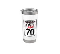Señal de límite de velocidad para 70 años, diseño divertido de 70 cumpleaños Vaso térmico de acero inoxidable de doble pared