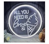 Señal de luz de neón Decoración de letreros neón Letrero Todo lo Que Necesitas es Amor y Helado