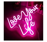 Señal de luz de neón Letrero de neón con letras coloridas para iluminación interior, color para rosa "Ama tu vida", luz acrílica para el hogar