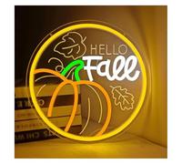 Señal de luz de neón Letrero de neón Hola Otoño para decoración Pared, Gracias con temática Calabazas (28,8 x 28, cm)