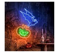 Señal de luz de neón Letrero de neón murciélago para Calabaza con Brillo Ajustable 38 cm x 52(B)