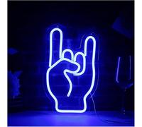 Señal de luz de neón Letrero de neón Rock On Hand, luz LED Regulable para decoración Pared con música Bar, 22 x 36 cm