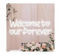 Señal de luz de neón Letrero Luminoso Bienvenido a Nuestra habitación para Siempre de neón, decoración Pared LED para Bodas y Fiestas 42x17cm(Blanco)