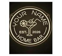 Señal de luz de neón Letrero luminoso de neón con logo cóctel, brillo ajustable, para ideal para bares y fiestas (35 x 35 cm)(B)