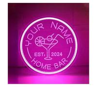 Señal de luz de neón Letrero luminoso de neón con logo cóctel, brillo ajustable, para ideal para bares y fiestas (35 x 35 cm)(D)