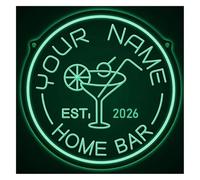 Señal de luz de neón Letrero luminoso de neón con logo cóctel, brillo ajustable, para ideal para bares y fiestas (35 x 35 cm)(A)