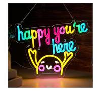 Señal de luz de neón Letrero Luminoso de neón ¡Feliz estás aquí! para niños para Decorar Puestos Snacks Bares Salas Estar y Fiestas 40x48cm