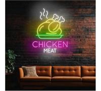 Señal de luz de neón Letreros de neón Ambiente Relajante para Carne Pollo, con Luces(55cmx57cm)