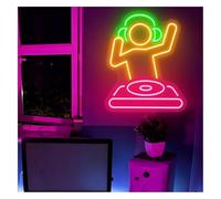 Señal de luz de neón Letreros de neón para Colgar, diseño DJ y Discoteca, con Brillo Ajustable, 40 x 52 cm