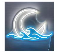 Señal de luz de neón Para amanecer, atardecer, letrero de neón para luna sobre el mar, luz, crepúsculo, decoración pared olas