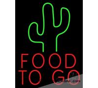 Señal de luz LED de neón real con texto en inglés "Food To Go With Cactus", tubo hecho a mano, para decoración de pared de cueva de hombre, PVC, 35,5 x 43,2 cm