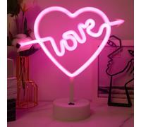 Señal de luz LED en forma de arco de Cupido de neón, luces nocturnas de neón en forma de corazón de amor, neón rosas alimentadas por batería/USB con base, decoración de mesa, mejor regalo para la