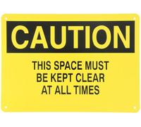 Señal de mantenimiento de color negro sobre amarillo, leyenda"Precaución, este espacio debe ser transparente en todo momento"