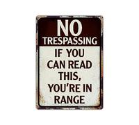 Señal de metal con texto en inglés "If You Can Read This You're In Range", letrero de metal "Trespassers will be shot", 14 x 10 cm, decoración de pared para bares, cueva de hombre, patio, reflectante, resistente a la intemperie y a la decoloración