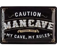 Señal De Metal Emblazonada Caution Man Cave 300Mm X 200Mm