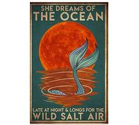 Señal de metal retro con texto en inglés "She Dreams of The Ocean Late at Night and Longs for The Wild Salt Air, de aluminio, para decoración de pared de café, 15,2 x 18,2 cm