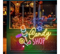 Señal de neón para tienda de golosinas con dulce piruleta, logotipo personalizado de la empresa, señal de apertura, decoración de pared para tienda de golosinas, cartel de bienvenida LED con caramelos