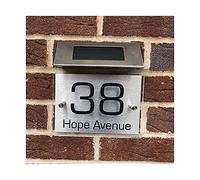 Señal de número de casa con luz solar, placa de dirección para exteriores con iluminación LED impermeable para el hogar