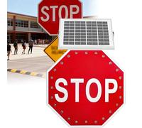 Señal de Parada LED Solar - Señal de Advertencia de tráfico Reflectante de 24 Pulgadas con Luces Intermitentes para Seguridad en autopistas, ferrocarriles, Calles y comunidades - Señal Intermitente