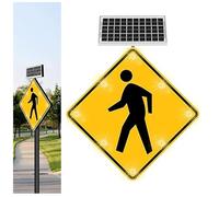 Señal De Paso De Peatones LED Intermitente Con Energía Solar, Señales De Tráfico De Aluminio Señal De Advertencia De Calle Intermitente De Tráfico Marco De Metal Resistente A Oxidación(30")