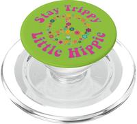 Señal de Paz con diseño de Flores y Texto en inglés «Stay Trippy Little Hippie» PopSockets PopGrip para MagSafe