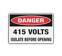 Señal de peligro de 415 voltios, aislamiento antes de abrir, lámina de aluminio de grado 8 x 12, resistente a la intemperie, impermeable, fácil de montar