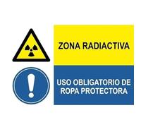 Señal de peligro y obligación Zona radioactiva Uso obligatorio de ropa protectora SEKURECO
