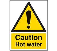 Señal de precaución de agua caliente de VSafety - Retrato - 150 mm x 200 mm - vinilo autoadhesivo