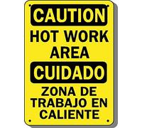 Señal de precaución para zona de trabajo caliente, señal de advertencia bilingüe de 8 x 12 pulgadas