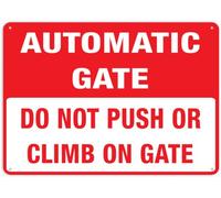 Señal de puerta automática con texto en inglés "Do Not Push Or Climb On Gate", 20,3 x 30,5 cm, aluminio libre de óxido, protección UV, resistente a la intemperie y a la decoloración
