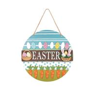 Señal de puerta frontal del este, signo colgante de madera del este, señales de decoración de primavera, letreros de bienvenida de conejito de Pascua de huevo, cartel de bienvenida para puerta frontal