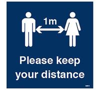 Señal de PVC semirrígida con texto en inglés «Please keep your Distance social» (1 metro de distancia social) (400 x 400 mm)