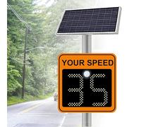 Señal de radar de velocidad, señal de radar de límite de velocidad con energía solar, señal de radar de velocidad de aluminio inoxidable con 2 detectores de velocidad digitales Orange-50x70cm/20"x27"