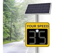 Señal de radar de velocidad, señal de radar de límite de velocidad con energía solar, señal de radar de velocidad de aluminio inoxidable con 2 detectores de velocidad digitales Yellow-60x90cm/24"x35"