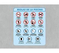 Señal de Reglas de la Piscina | Medida 50x59cm | Señaletica en Vinilo Adhesivo Monomérico | Duradera y Económica