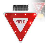 Señal De Rendimiento Solar De 24"/28" Que Cumple Con R1-1 Triángulo Invertido Aluminio Protección Contra Rayos UV A Prueba De Herrumbre IP65 Señal De Advertencia De Tráfico Parpadeante(2Pc,24'')