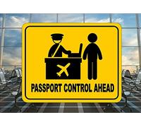 Señal de reproducción de aeropuerto con salida de aeropuerto, señal de control de pasaporte, letrero de metal divertido para cruzar tráfico, señal novedosa de 12 x 12 pulgadas