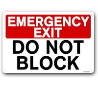 Señal de salida de emergencia, señal de no bloqueo, señales de advertencia para negocios, señal de no estacionamiento, "Emergencia - Do Block", de aluminio, 15,24 x 20,32 cm