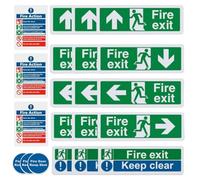 Señal de salida de incendios, calcomanía de escape de crisis, diseño de fuente autoadhesiva, fácil visibilidad para interiores, marca de seguridad en el hogar, 7.87 x 5.91 pulgadas, color verde, 21