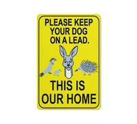 Señal de seguridad amarilla brillante con texto en inglés «Please Keep Your Dog On Lead This Is Our Home» para exteriores, 12 x 8 pulgadas, señal para el hogar, negocios, alerta de entrada