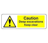 Señal de seguridad Caution Deep Excavations Keep Clear - Adhesivo autoadhesivo de alta adherencia (600 mm x 200 mm), distancia de visión dentro de 14 m.