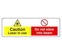 Señal de seguridad Caution Do Not Stare Laser In Use Into Beam - Adhesivo autoadhesivo de alta adherencia (600 mm x 200 mm), distancia de visión dentro de 14 m.